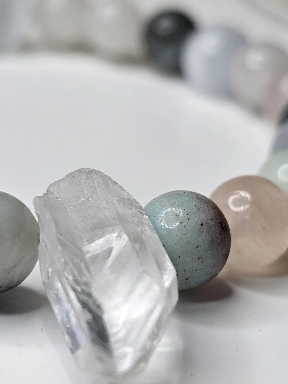Multicolor Pastel Beaded Bracelet with Clear Quartz Accent